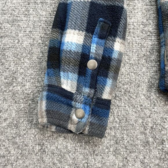 Eddie Bauer Sherpa Lined Flannel Jacket Boys 10-12 Snap Front Blue Plaid Shacket - Picture 7 of 12
